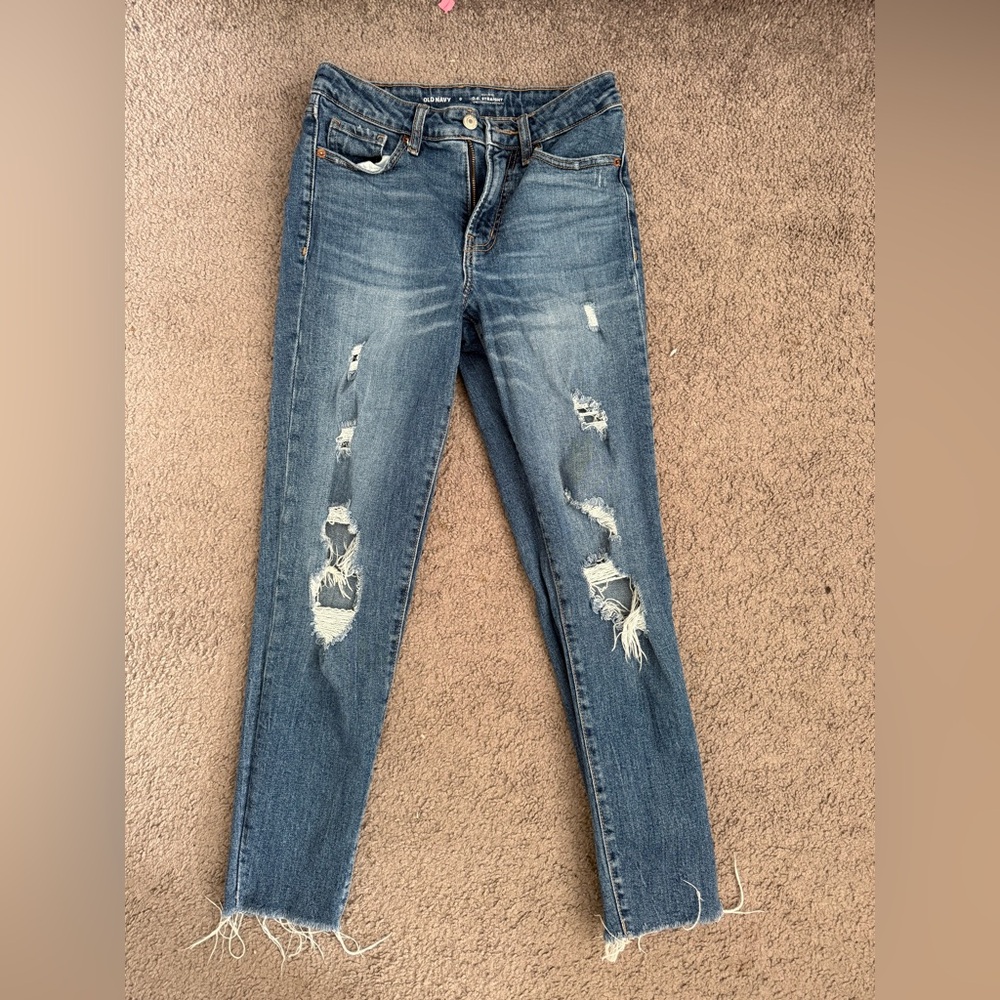 Old Navy Blue Distressed O.G. Straight Jeans